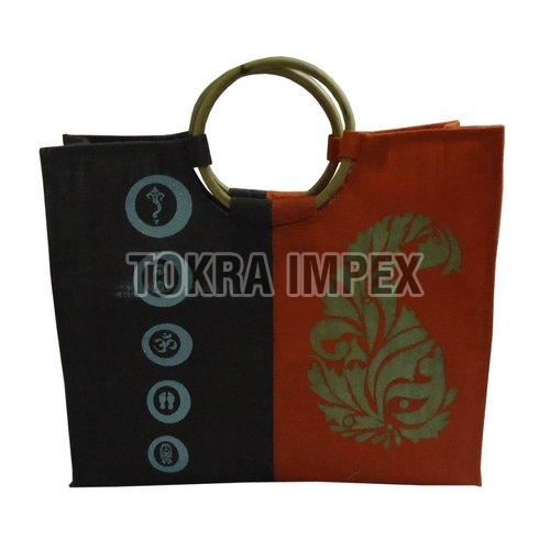 PP Laminated Jute Shopping Bag With Wooden Cane Handle At Rs 145