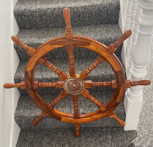 Inch Wooden Antique Teak Brass Nautical Big Ship Steering Wheel At