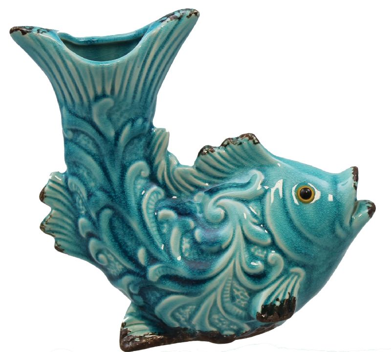 Ceramic Fish Statue Pattern Carved Aj Export India Delhi