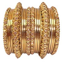Stone Studded Bangle - Howlite/Gold