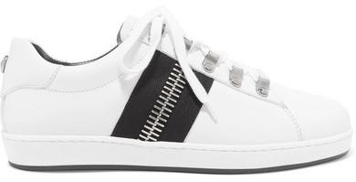 Zip Embellished White Leather Sneakers