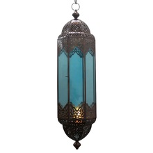 MOROCCAN LANTERN WITH BLUE GLASS