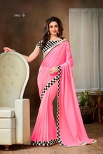 Pink georgette partywear saree