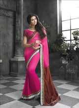 Exotica Pink Brown Georgette saree