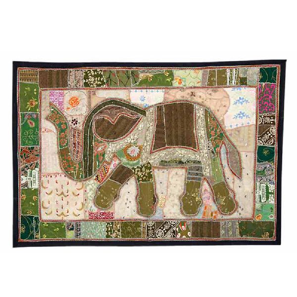 Embroidered Vintage Elephant Tapestry, Size : L-60 X W-40 Inches Approx
