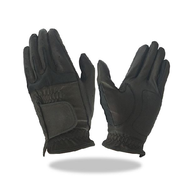 Golf Glove full Leather Color Black, Combined with Black Lycra