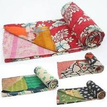 100% Cotton Kantha Blanket Sari Quilt, for Home, Hotel, outdoor, Size : Twin