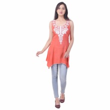Embroidered solid tunic