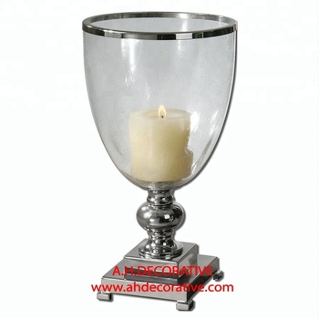 Nickel Plated Clear Glass Candle Holder