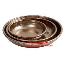 Metal Shiny Hammered Copper Tray, Size : Dia 22 - 1 8 - 14 cm