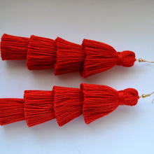 Four Layered Red Tassel Earrings