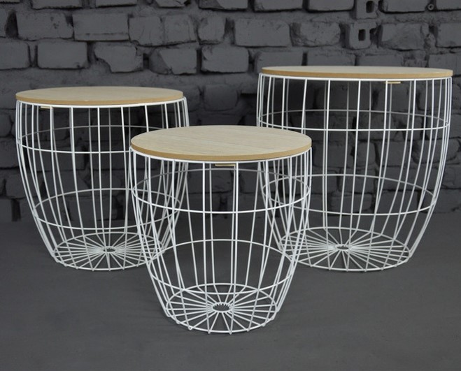 Metal White Wire basket Side table