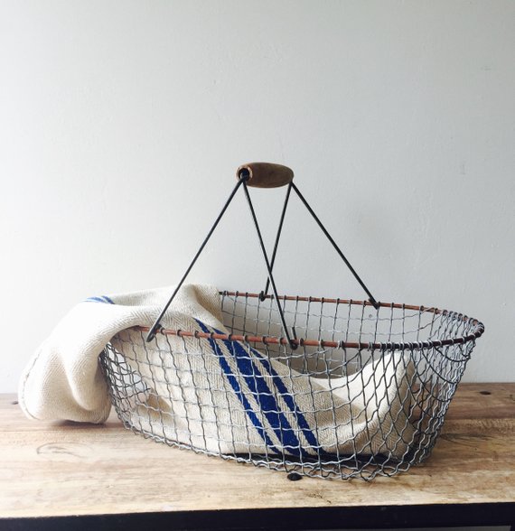 vintage wire basket Wooden Handle