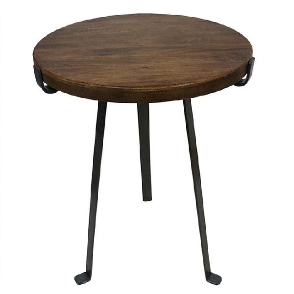 Black Mango Wood Timber Top Metal Side Table