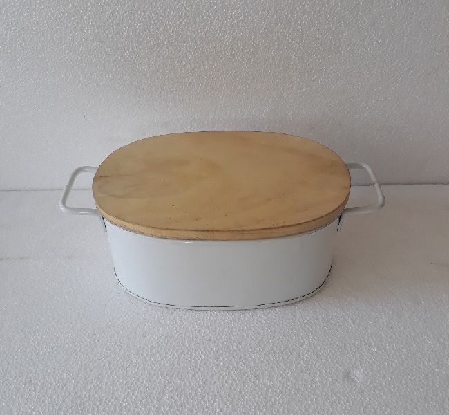 Bread Box With Wooden lid, Color : White