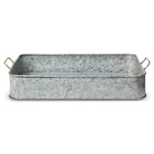 Galvanized Metal Serving Tray With Handle, for Storage, Size : L-14x w-11 xH- 4 inch