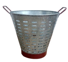 olive metal bucket with handle