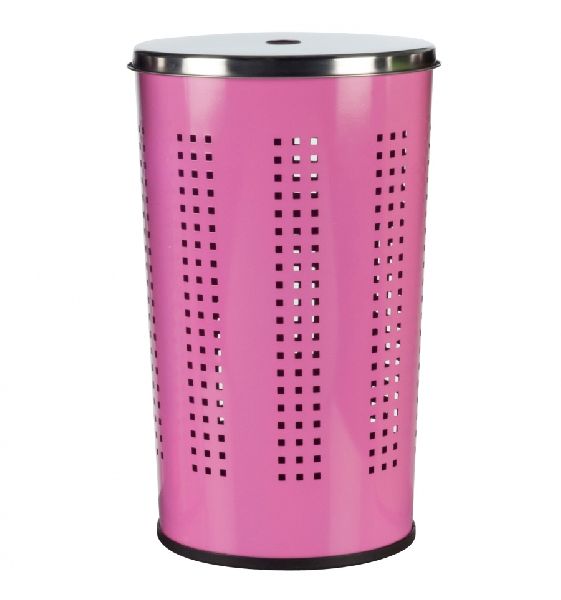 Iron Round Metal Laundry bin, Color : Pink