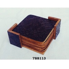 Leather Wooden Coaster Set, Feature : Eco-Friendly