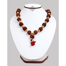 Rudraksh necklace with brass bidding, Color : Brown