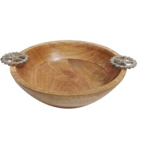 WOOD/ALUMINIUM Wooden Fruit Bowl, for Home Hotel Restaurant, Size : 30X25X9 CM