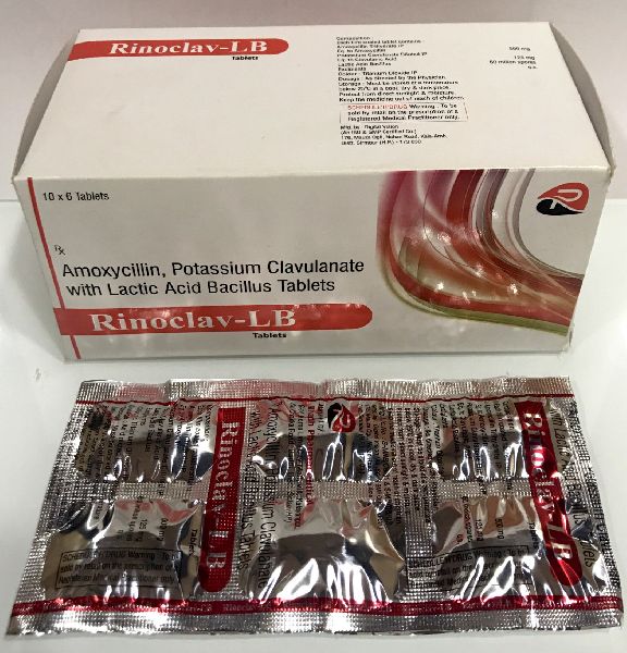 Amoxicillin 500mg+ Clavulanic acid 125mg + Lactic acid bacillius Tablet