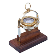 Brass Gimbals Compass Wood Base