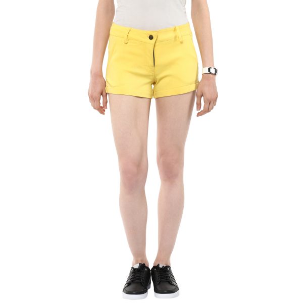 Color Cocktail Yellow Hot Pants, Pattern : Solid