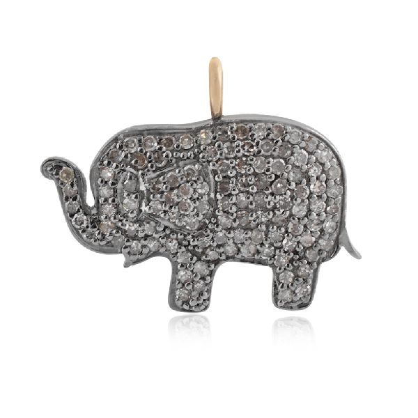 Elephant Charm Diamond Sterling Silver Pendant