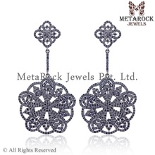 Silver Pave Black Diamond Earrings