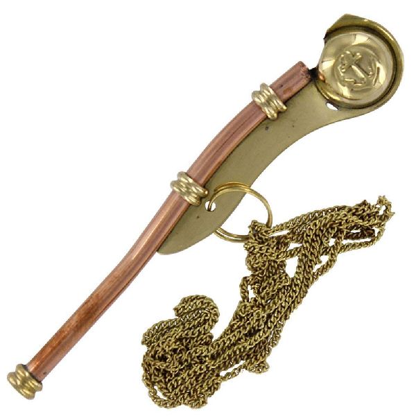 Nautical Brass Boatswain pipe whistle keychain, Color : Golden