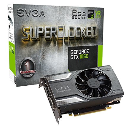 EVGA GeForce GTX 1060 SC GAMING, ACX 2.0 (Single Fan), 6GB GDDR5, DX12 OSD Support (PXOC), 06G-P4-61