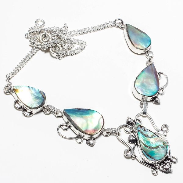 925 Sterling Silver Abalone Shell Gemstone Necklace