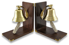 Bookends, Bell Bookends, Brass and Wood Bookends