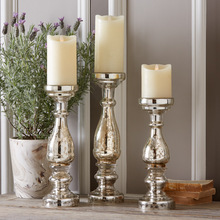 MERCURY SILVER GLASS CANDLE HOLDER