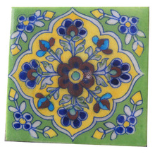Handmade Floral Blue Pottery Tiles, Size : 6 x6 inches