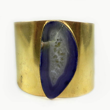 Blue Agate slice gemstone brass bracelet