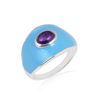 African amethyst stud sterling silver ring