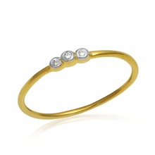 Gold plated round cut CZ studded stone silver ring