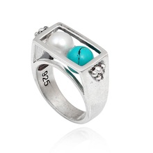 Natural 925 sterling silver ring dyed turquoise and pearl stud designer ring