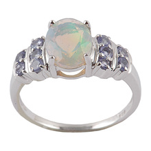Silver tanzanite stud opal ring, Gender : Men's, Unisex, Women's