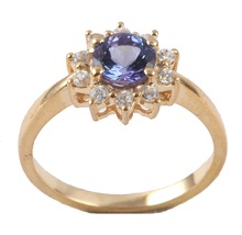 Tanzanite CZ stud gemstone fashion silver ring