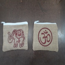 LAXMANS Cotton Fabric jute printed coins purse, Style : Bohemian
