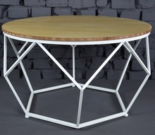 White Metal Frame wooden Top round coffee table