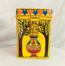 Square Metal MADHUBANI COIN BANK, Feature : Hand Paintaing Unique