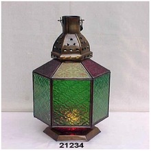 Brass Antique Glass Lantern, for Holidays, Technics : Etched