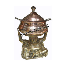 Brass Buddha Holding Cheffing Dish.