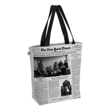 Casual Tote newspaper printed black handle canvas bag, Style : Fashion
