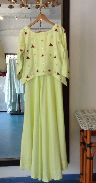 Pista Green Layered Gown, Size : 150 X 240cm