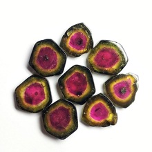 Tourmaline Slices Stone Gemstone, Color : Pink Centre with Green Edges